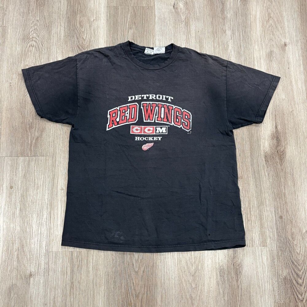 Vintage 00s CCM Detroit Red Wings Faded Black Tee T-Shirt Men's Size XL